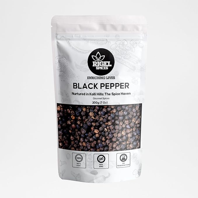 Rigel Spices Black Pepper whole (100gm) | 3.5 oz | Nurtured in kolli Hills