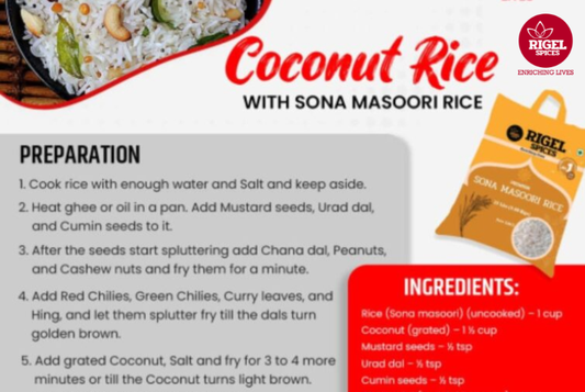 Coconut Rice Recipe Using Premium Sona Masoori Rice