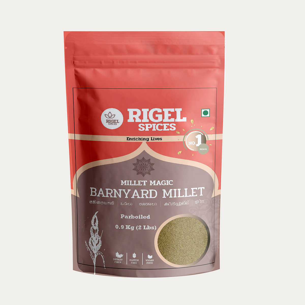 Rigel Spices Barnyard Millet | 1 Kg resealable pack | Kuthiraivali | Non GMO | Gluten Free | Rich in fiber