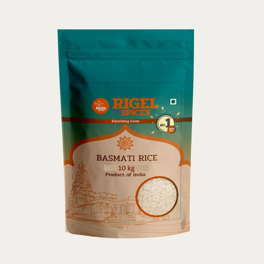 Rigel Spices Basmati Rice - 10 kg | Authentic Long-Grain Fragrant Rice for Fluffy & Aromatic Meals | Ideal for Biryani, Pulao, and Special Occasions