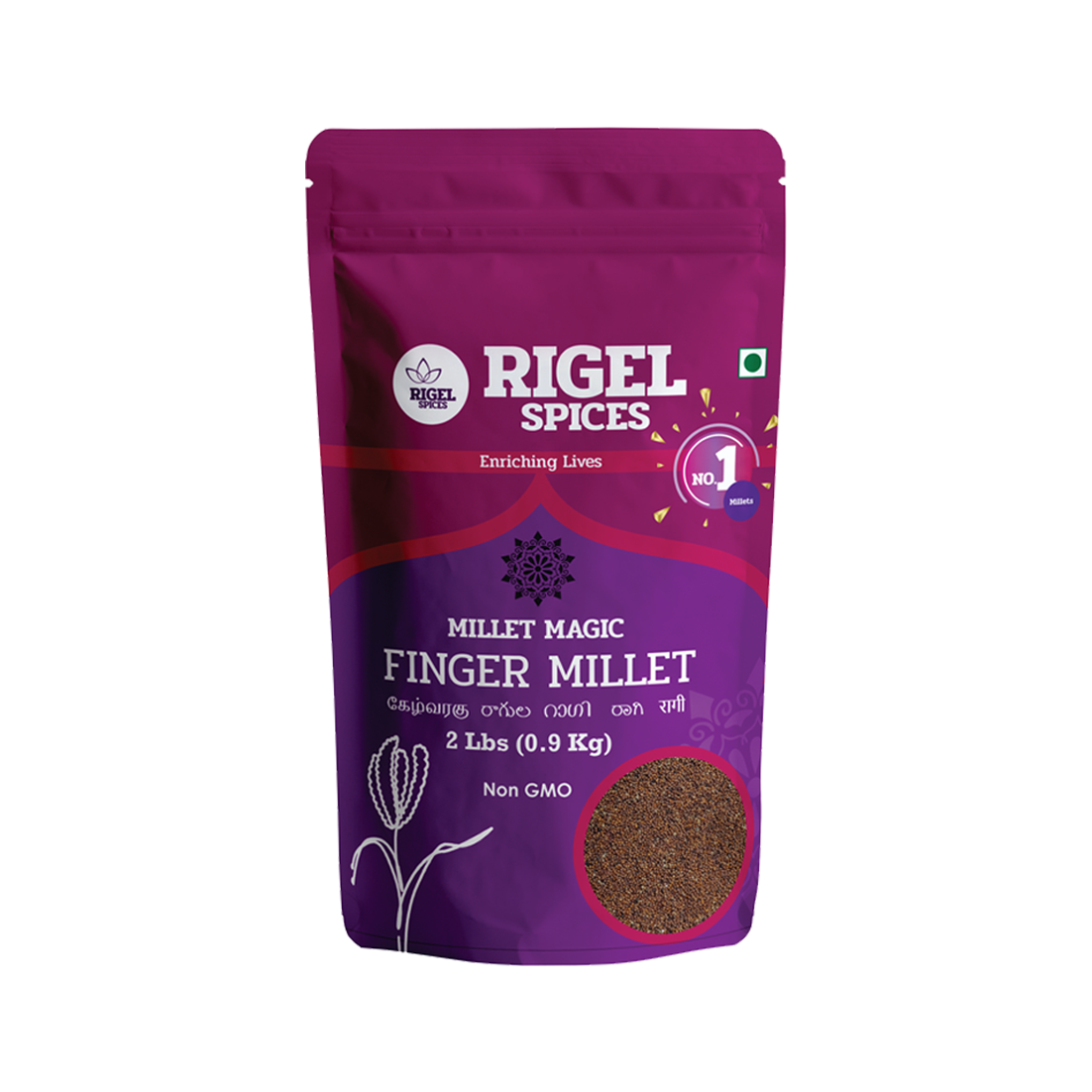 Rigel Spices Finger Millet  | 1Kg resealable pack | Kezhvaragu | Non GMO | Gluten Free | Rich in fiber