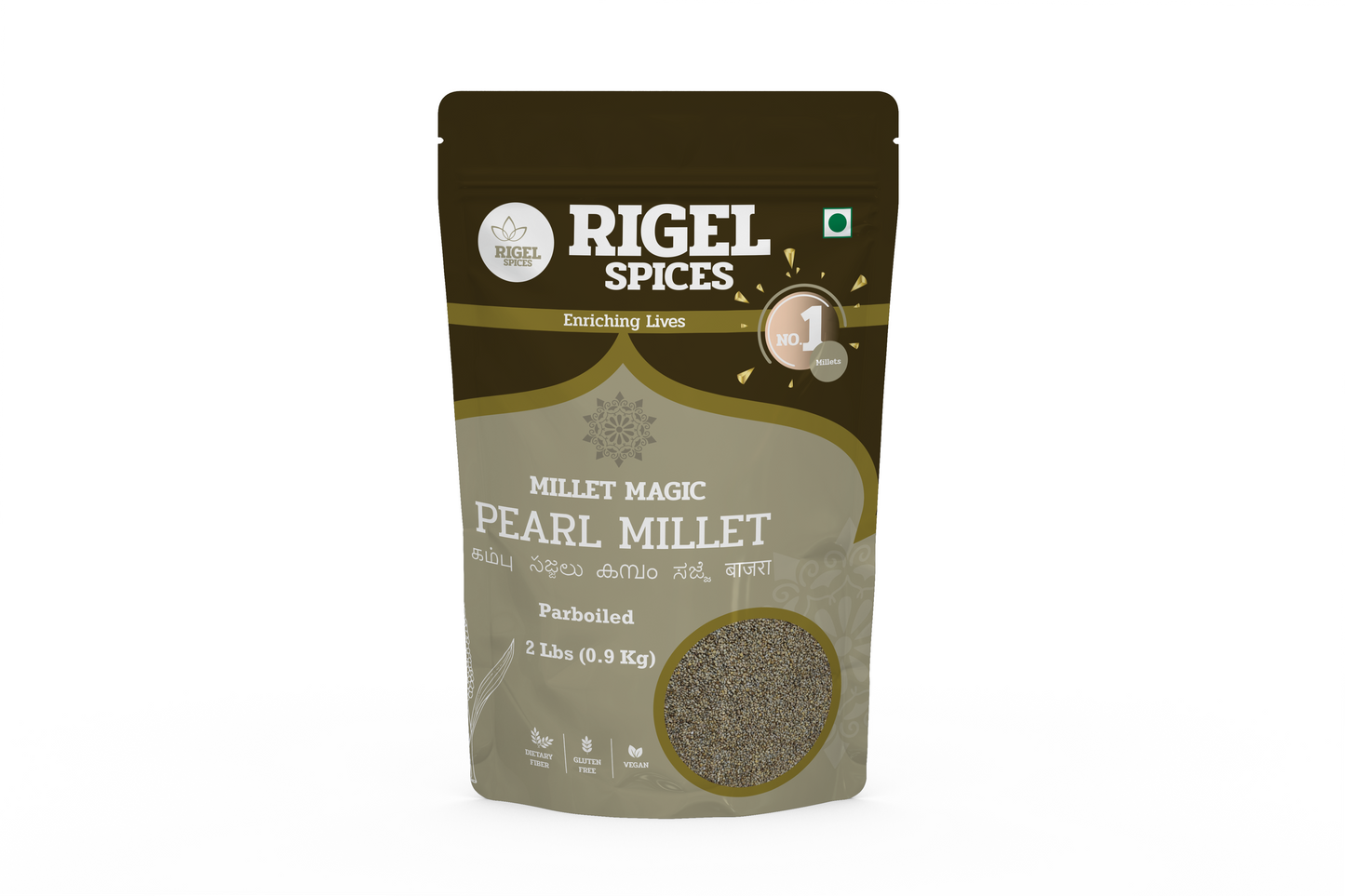 Rigel Spices Pearl Millet | 1kg resealable pack | Kambu | Non GMO | Gluten Free | Rich in fiber
