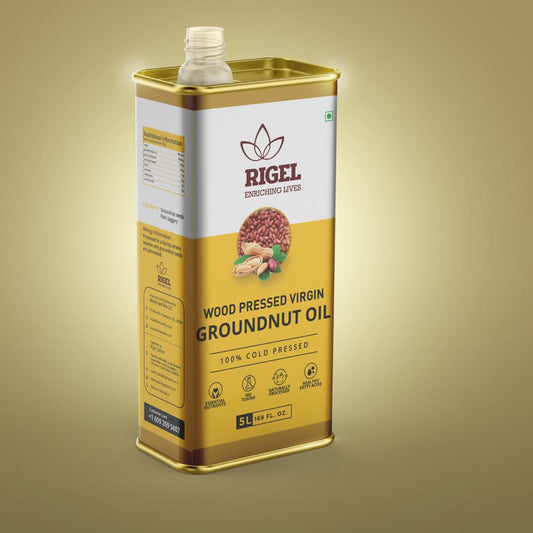 Rigel Spices | Naturally Milled Cold Pressed Groundnut Oil in a Eco-Friendly Tin (5L Tin) | No Preservatives